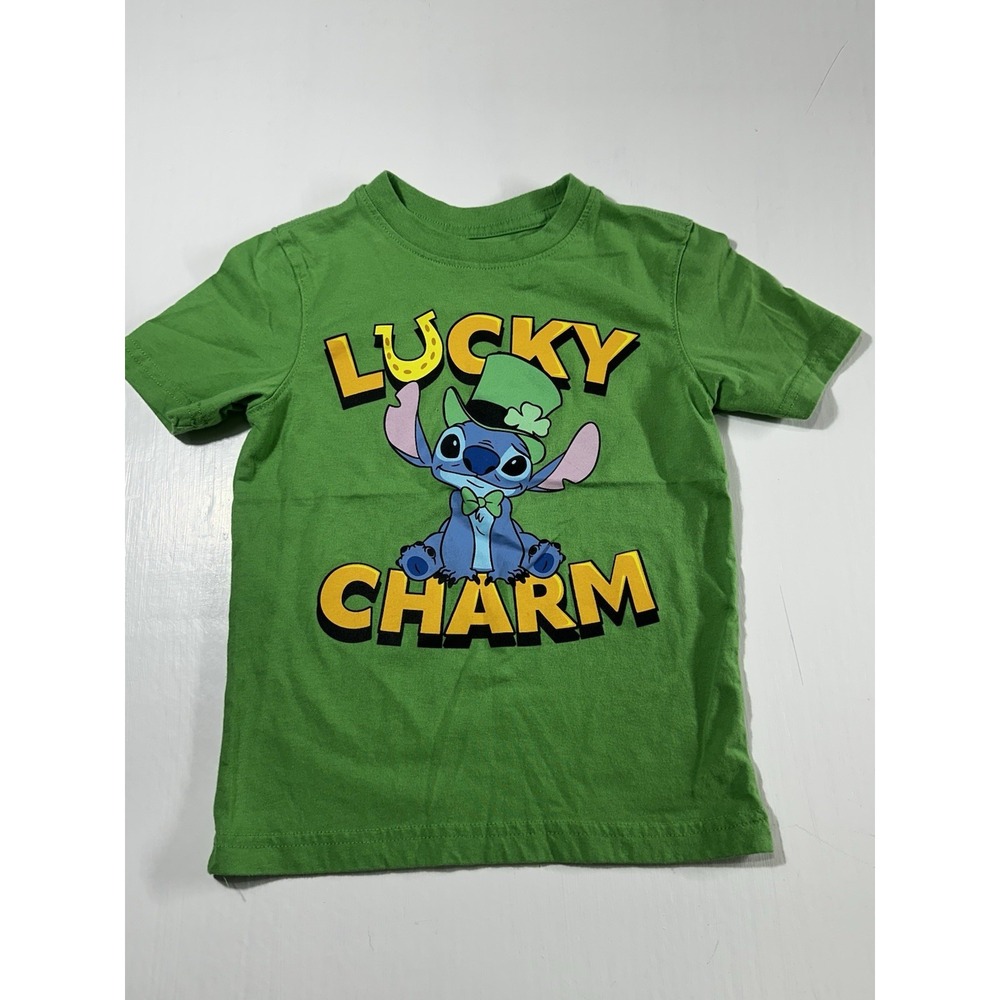 St. Patrick's Day Boys Size XS 4/5 Stitch Lucky Charm Graphic Tee